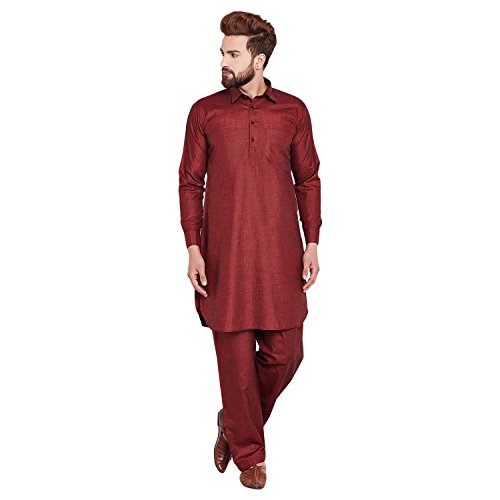 Kurta Salwar de algodón y lino para hombre Sojanya Pathani 3