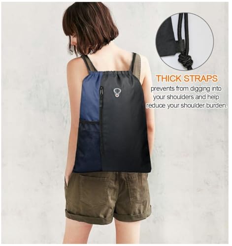Image of ALASKA Drawstring Backpack Sports Gym Bag Large Size (18 Inch x 14 Inch) for Women & Men, Large Size With Two Zipper Pockets and Water Bottle Mesh Pocket.