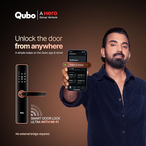 Image of Qubo Smart Door Lock Ultra (Wi-Fi) from Hero Group | Remote App Unlock | 5 Bolts | Tamper Alerts | App Control| 7-Way Unlocking | Fingerprint| PIN | OTP | RFID Card | Mechanical Key | 3 Year Warranty