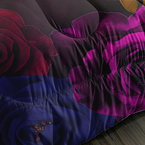 Image of AILONEN Purple Moon Rose Comforter Set Full Size, 3D Floral Pattern Bedding Set for Girls Women Room Decor, 3Pcs Soft Lightweight Duvet Set With 1 Quilt and 2 Pillowcases