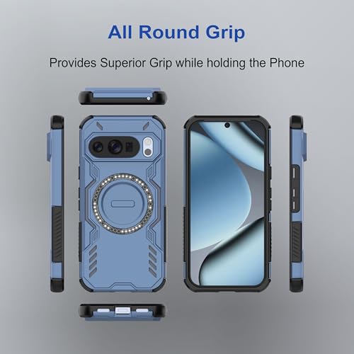 Image of amazon basics Back Case Cover for Google Pixel 10 Pro | Magnetic Case with Built-in Metal Ring | Supports MagSafe Charger, Wallet & Car Mount | Shockproof Hybrid PC + TPU | Blue