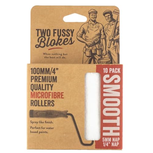 Two Fussy Blokes 4 Inch Microfibre Paint Roller Sleeves 5mm Nap for Smooth Finish Ideal for Water-Based Paint Doors Trim Cabinets & Furniture - Spray-like finish [10 Pack]