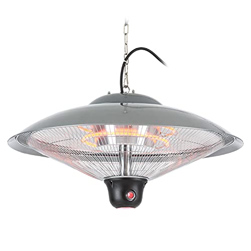 Blumfeldt Heizsporn - Chauffage de plafond , pour intérieur et extérieur , 3 Niveaux de chauffage , Puissance de 2000 W , Réflecteur de 60,5 cm , Éclairage LED - Argent