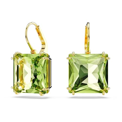 Swarovski Millenia Drop Earrings, Square Cut, Green Crystal, Gold-tone Finish2