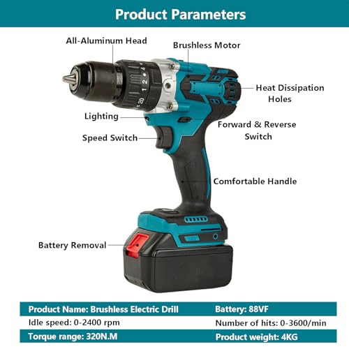Taladro eléctrico inalámbrico 320N.M torque 88VF miniatura 6