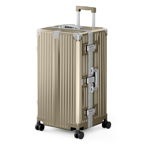 Image of ALPHA CAMP Trunk Luggage 28 Inch with Aluminum Frame Zipperless Suitcase | Large Checked Thickened 3-Layer PC Hardside Luggage with TSA Lock,Charging Port,Cup Holder and Spinner Wheels for Travel