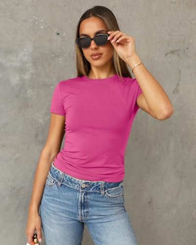 Image of Abardsion Women's Casual Basic Slim Fit T Shirts | Summer Clothes 2026 Going Out Crop Tops Short Sleeve Crew Neck Ladies Tees