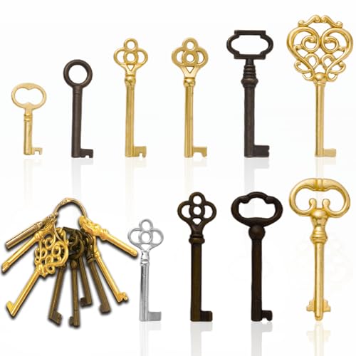 Skeleton Key Set 10-Keys Universal Skeleton Keys Replacement for Vintage Old Furniture Antique Furniture Cabinet Doors Grandfather Clocks Old Style Cabinets or Doors