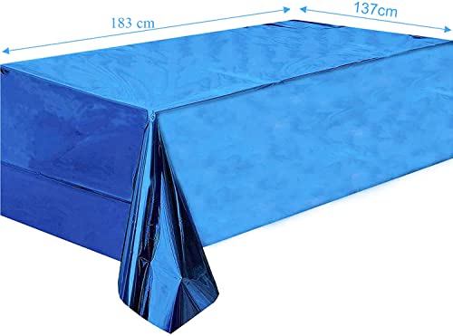 Image of Crackles Blue Rectangular Shiny Metallic Tinsel Foil Solid Color Reusable Table Cover 1.37mX1.83m for Indoor Outdoor Party Birthday,Wedding,Thanksgiving,Christmas,Buffet Parties,Camping