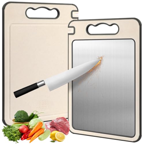 Opiniones y reviews de Tajaderas para picar más recomendados. 42 2 IN 1 Tabla de Cortar de Titanio, Tabla para Picar de Doble, Acero Inoxidable+PP, Tablas para Picar Cocina, con Ranura de Afilado, Fácil de Limpiar, 14×10 In