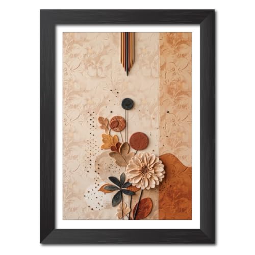 Image of TenorArts Floral Art 3D Clay Textured Digital Print Photo Frame, Modern Art Abstract Painting For Bedroom Living Room Home and Cafe Decor | Minimal Drawing Black Framed Posters for Decoration (9x12 inches) [CL-F18]