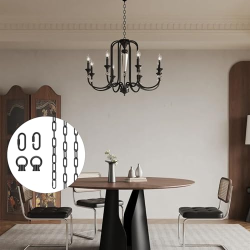 Image of garini 2P 10 Feet Industrial Black Light Fixture Chain, Adjustable Metal Pendant Chandelier Chain Extension with Detachable Link, Maximum Load is 66 Pounds