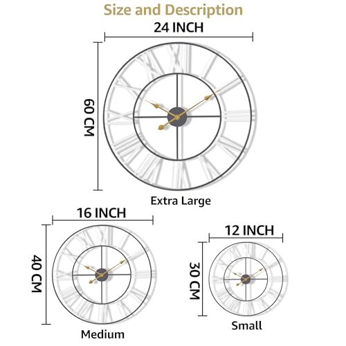 Sorbus Large Wall Clock for Living Room Decor – Easy to Hang 24-Inch Big Wall Clock – Metal Wall Art for Kitchen, Bedroom, Home, Office – Analog Decorative Wall Clock (Black)