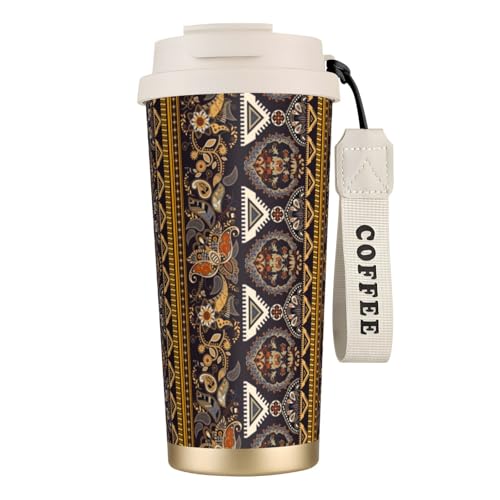 タンブラー エスニック 柄 マグボトル コーヒーカップ 水筒 保温 保冷 ウォーターボトル 蓋付き ストロー付き 直飲み おしゃれ プレゼント