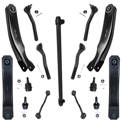 Image of Detroit Axle - Front End 15pc Suspension Kit for 99-04 Jeep Grand Cherokee 1999 2000 2001 2002 2003 2004, Upper & Lower Control Arms Ball Joints Sway Bars Outer Tie Rods Adjusting Sleeve Replacement