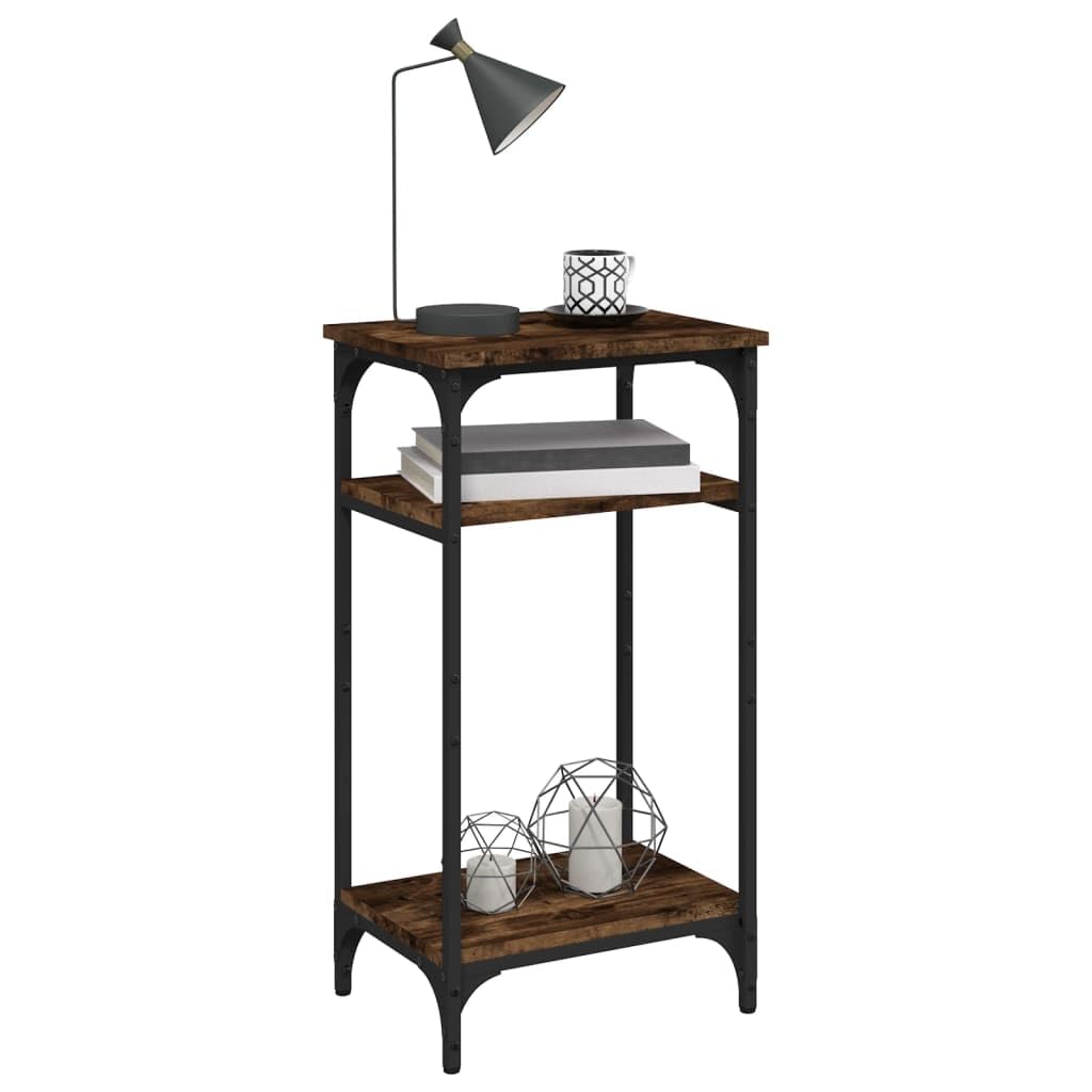 Beistelltisch Räuchereiche Holzwerkstoff mit Stahlrahmen 40x30x75 cm Stabiler Couchtisch mit Ablagefach für Wohnzimmer Schlafzimmer Flur Balkon ideal als Ablagetisch und Sofatisch
