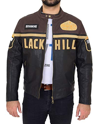 Veste de motard en cuir robuste marron pour homme coupe ajustée Small