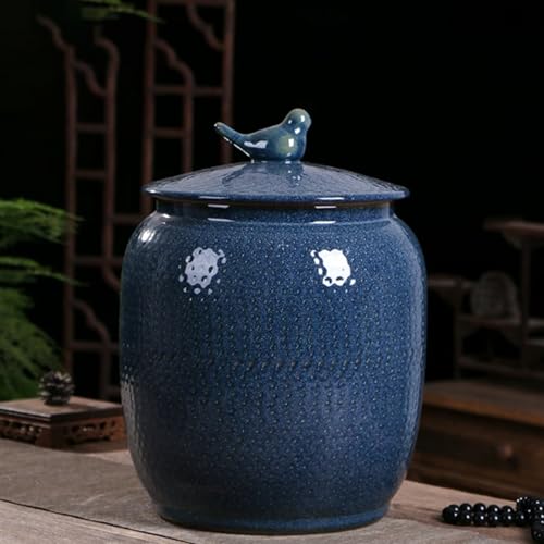 LUVEQLSIT Recipiente de cerámica para arroz, dispensador de cereales y arroz, contenedor de cerámica para almacenamiento de alimentos en el hogar, apto para harina,(Blauw,28 * 40cm/11 * 15.7in)