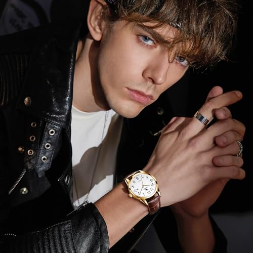 Image of OLEVS Men Leather Watches Classic Quartz Large Dial Easy Read Waterproof