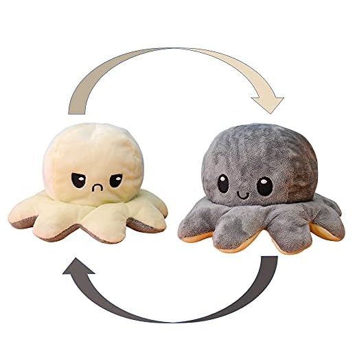KUNSTIFY Pulpito Reversible. Peluche Animal Que Expresa Emociones. Pulpo de Doble Cara Disponible en Naranja, Azul, Rosa, Verde, Gris, Mora-do, Amarillo, Negro y Rojo. para Niños y Tiktokers
