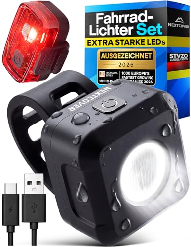 NEXTCOVER® Fahrradlicht Set mit [VisionOne] LED Set I USB-C aufladbar & wasserdicht I StVZO zugelassen I Fahrrad Licht vorne I Fahrradlampe… – Ansicht 1