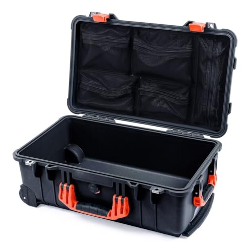 Black Pelican 1510 Carry-on Case - Comes empty with Mesh Lid Organizer Only - Orange Handles & Latches.