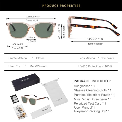 Image of Gleyemor Polarized Mens Square Sunglasses UV400 Protection Sun Glasses