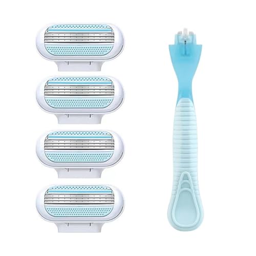 cuchillas de afeitar mujer,gillette mujer,afeitadora mujer，maquinilla de afeitar mujer,Maquinilla de afeitar mujer,Set de 5 piezas con mango azul y 4 cabezales de repuesto,Depilación Suave, Apurada
