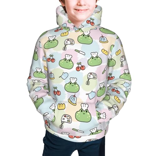 Cute Face Frog Wear Chef Hat Kid Hoodies Boys Sweatshirts Girls Pullover with Pocket3