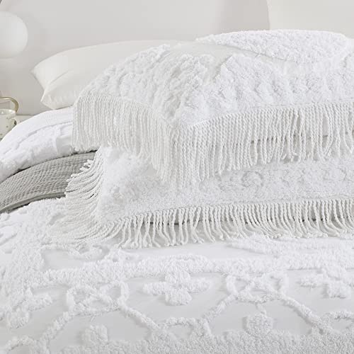 Hombys Oversized King Chenille Bedspread 120X120 With Maching Shams, 100% Cotton Tufted Bedding Coverlet 3 Pieces Set With Tassels, Machine Washable #TOP5