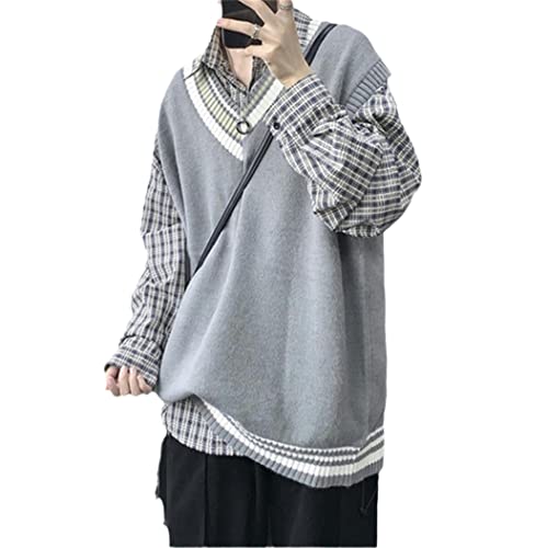 Suéter chaleco oversize gris de hombre estilo preppy y diseño unisex talla XXL para parejas