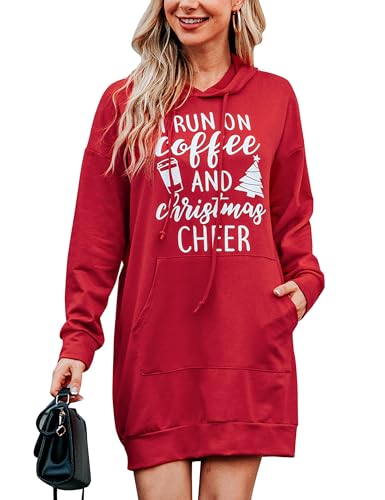 Migcaput Sudadera Larga con Capucha Hoodie Pullover Casual Mujer Navidad Estampado Sudadera Vestido con Bolsillo