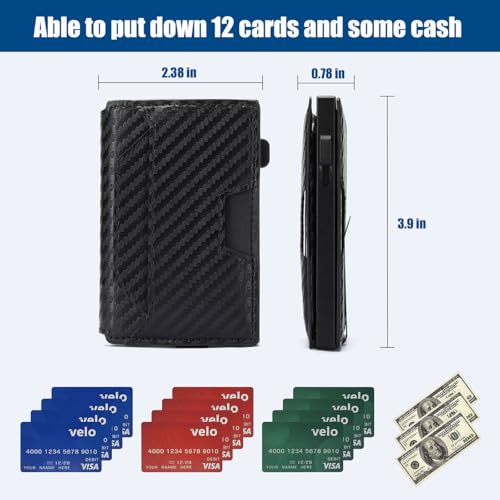 Men's Wallet - Pop Up Case, Cash Slot, with 12 Capacity Credit Card Wallet - Slim Minimalist Aluminum Front Pocket Wallet with RFID Blocking/ID Window (Carbon Fiber)2