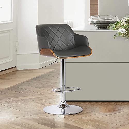 Armen Living Toby Faux Leather Swivel Barstool, Adjustable, Gray, Chrome, Walnut #TOP5