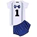FYMNSI Bebé Niño Primer Cumpleaños Traje Algodón Manga Corta Caballero Corbata de Lazo Mameluco Pantalones Cortos Conjunto de Ropa 2pcs Fiesta Fotografía Cake Smash Outfit Azul