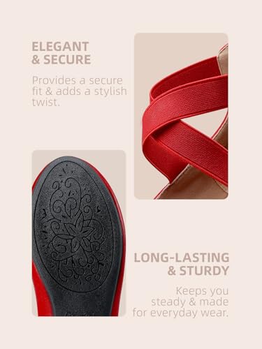 DREAM PAIRS DREAM PAIRS Women's Sole_Stretchy Red Fashion Elastic Ankle Straps Flats Shoes Size 8 M US