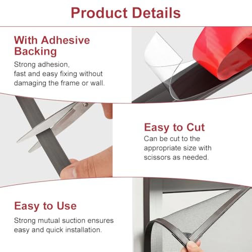 AXFEE Magnetband Selbstklebend, 2M Magnetstreifen für Fliegengitter & Moskitonetze, Fliegenband Magnetband mit Starker Kleber, fliegengitter Magnet Zuschneidbar für Küche, Schule, Büro(1.5cmx1.5mm)