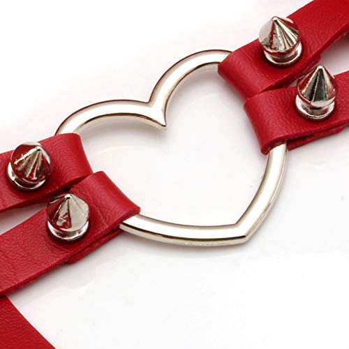 MILAKOO 2 Pcs Women PU Leather Punk Rivet Stud Leg Garter Belt (Red) - Thumbnail 4