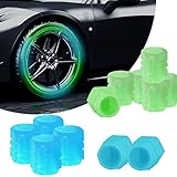12 Stück Universal Fluoreszierende Autoreifenventilkappen, Staubkappen für Autoreifen, Fluoreszierende Autoreifenkappen, 2Farben Blaue+Grüne Ventilkappen Auto für Fahrrad & Motorrad