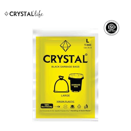 Image of Crystal Pouch Garbage Bags | Large | 90 Count | 15 Bags X 6 Rolls | 24 X 32 Inches | For Dry & Wet Waste | Black