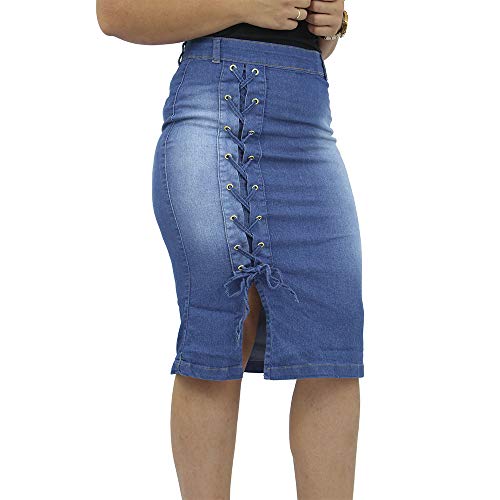 Saia Jeans Evangélica Azul Claro com Tiras Anagrom Ref.149 (40)