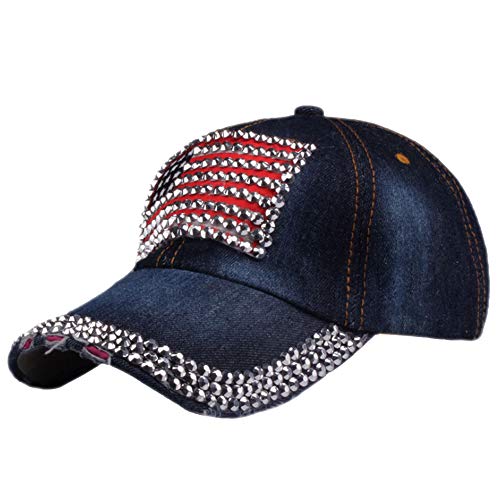 Image of USA Flag Bling Baseball Cap Cowboy Hip-Hop Baseball Cap Adjustable Size