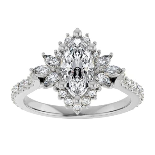 2CT Marquise Moissanite Engagement Ring, 10K 14K 18K Solid Gold & Sterling Silver, Moissanite Diamond Accents with Cathedral Halo Bridal Set Band for Women3