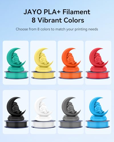 Image of JAYO PLA+ Filament Bundle 1.75mm, PLA 3D Printer Filament Bundle Multicolor, 250g Spool, 8 Pack, 2KG in Total (Black, White, Gray, Mint Green, Lemon Yellow, Sunshine Orange, Cherry Red, Sky Blue)