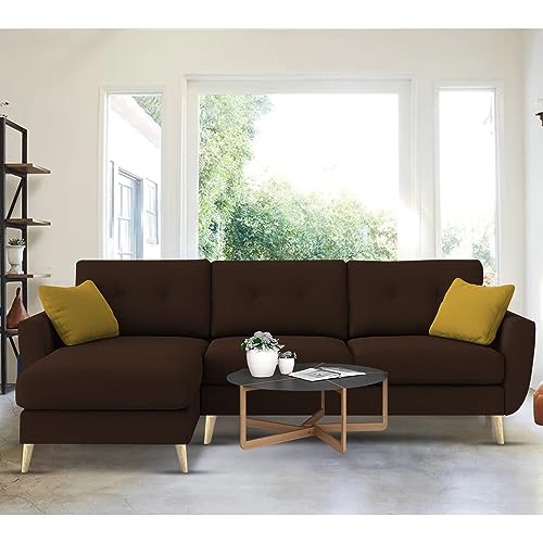Image of BRAXTON Lindel LHS 4 Seater L Shape Sofa Set for Living Room (Brown) Premium Velvet Fabric Sofa