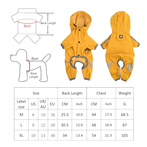 Cozlly Wasserdichte Hunderegenmäntel, Verstellbarer Kordelzug Welpenregenmantel, Kleiner Hund Regenmantel Wasserdicht mit Reflektierenden Streifen (M)
