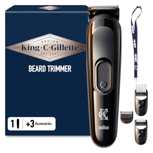 King C. Gillette Kit Regolabarba Uomo, 1 Testina, 3 Pettini Regolatori, 1 Spazzolina, Caricatore, Rasoio Elettrico Barba, Idea Regalo Uomo Kit Professionale, Lame Rasoio Affilate, con Laccetto