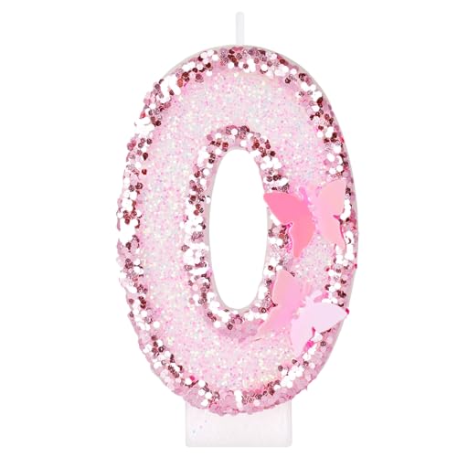 Alaoo Numéro 0 Bougies d'anniversaire, Bougies d'anniversaire Numéro,3D Rose Bougie Chiffre 0,Bougies Gâteau Topper Decoration,Papillon Decoration Gateau Anniversaire,pour Les Enfants, Adultes,1.8cm