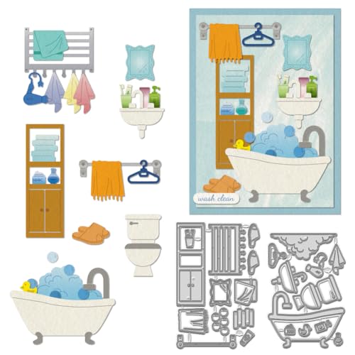Troqueles de corte para scrapbooking con diseño de baño y ducha WADORN, 2 piezas de acero