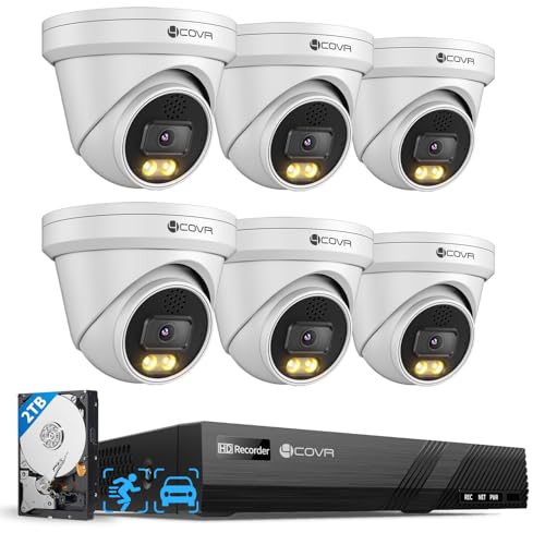 4COVR PoE Security Camera System 4K, 2 Way Audio Talk & Smart Color Night Vision, Smart Human/Vehicle Detection, 8CH 8MP NVR 2TB HDD, 6X 8MP Dome IP Camera IP67, 24/7 Recording, LY97KA8M0806